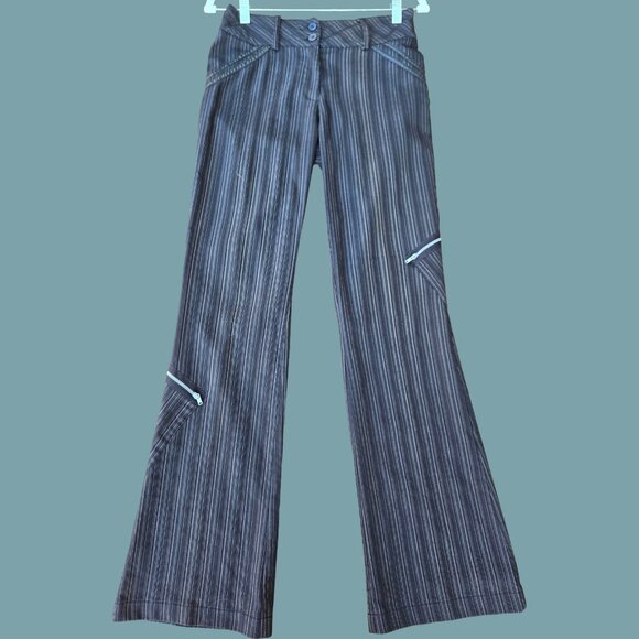 Y2K Flare Dress Pants Zippers Black Pinstripe Trousers Size S Punk Goth Grunge - Picture 1 of 8